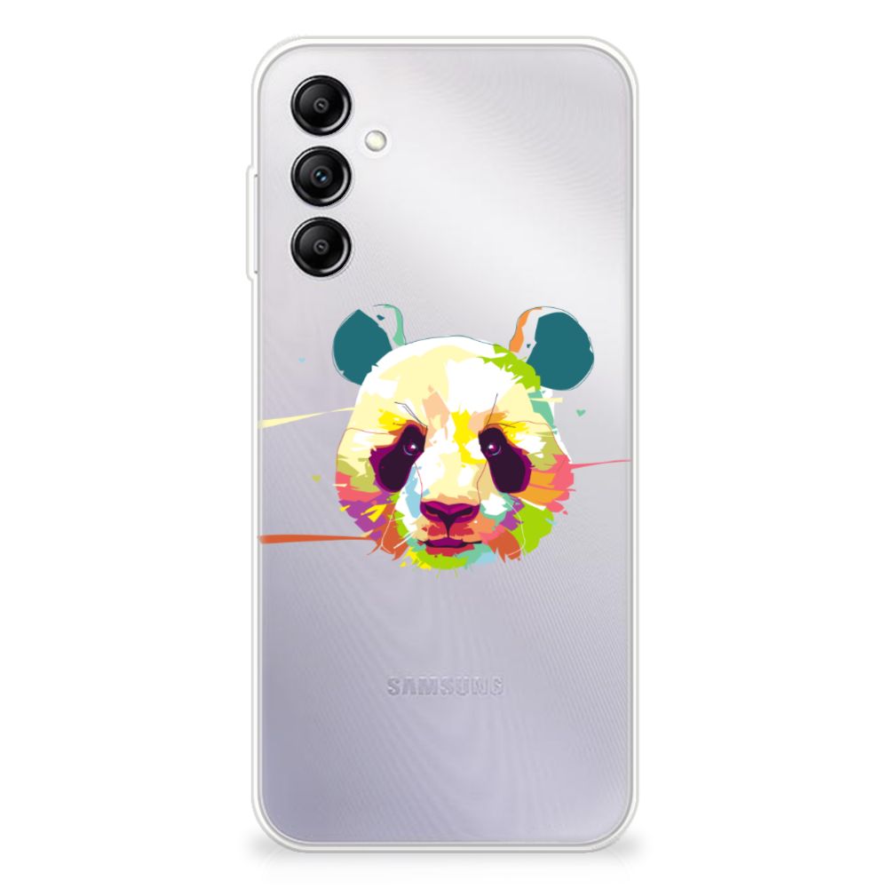 Samsung Galaxy A14 5G Telefoonhoesje met Naam Panda Color met kleurrijke pandadessin op achtergrond.