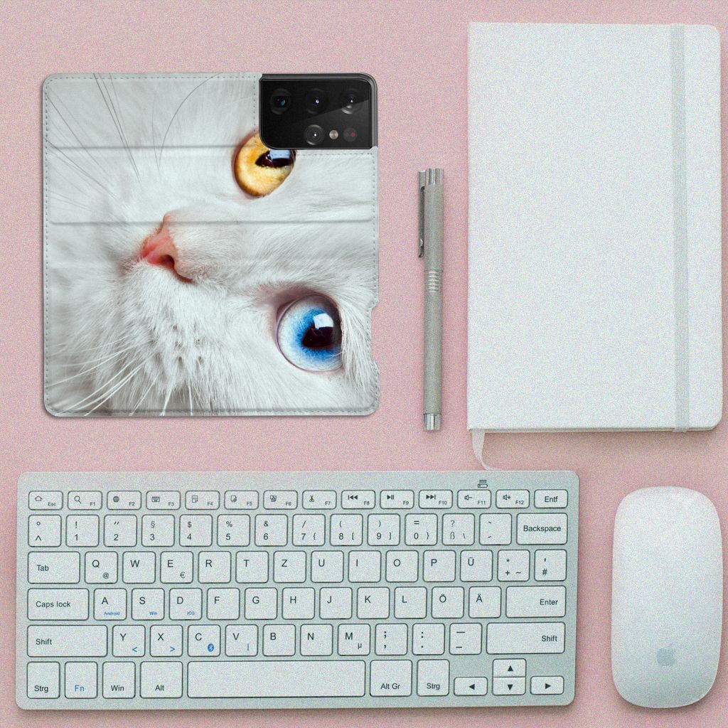 Samsung Galaxy S21 Ultra Hoesje maken Witte Kat - B2C Telecom