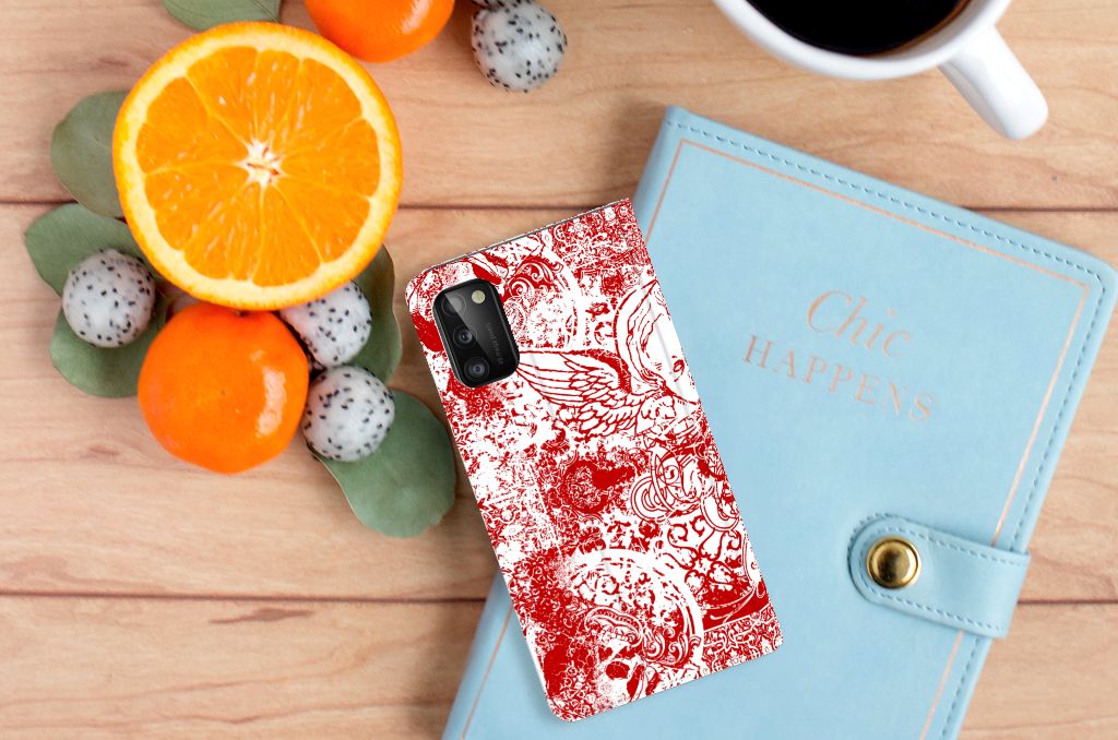 Mobiel BookCase Samsung Galaxy A41 Angel Skull Rood - B2C Telecom