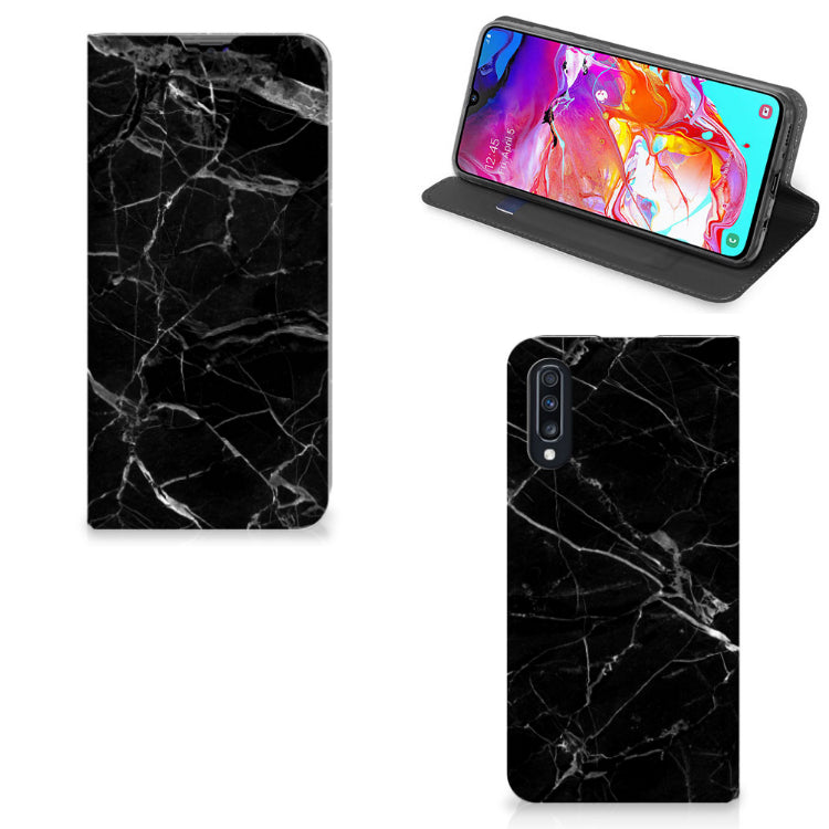 Samsung Galaxy A70 Standcase Marmer Zwart - Origineel Cadeau Vader
