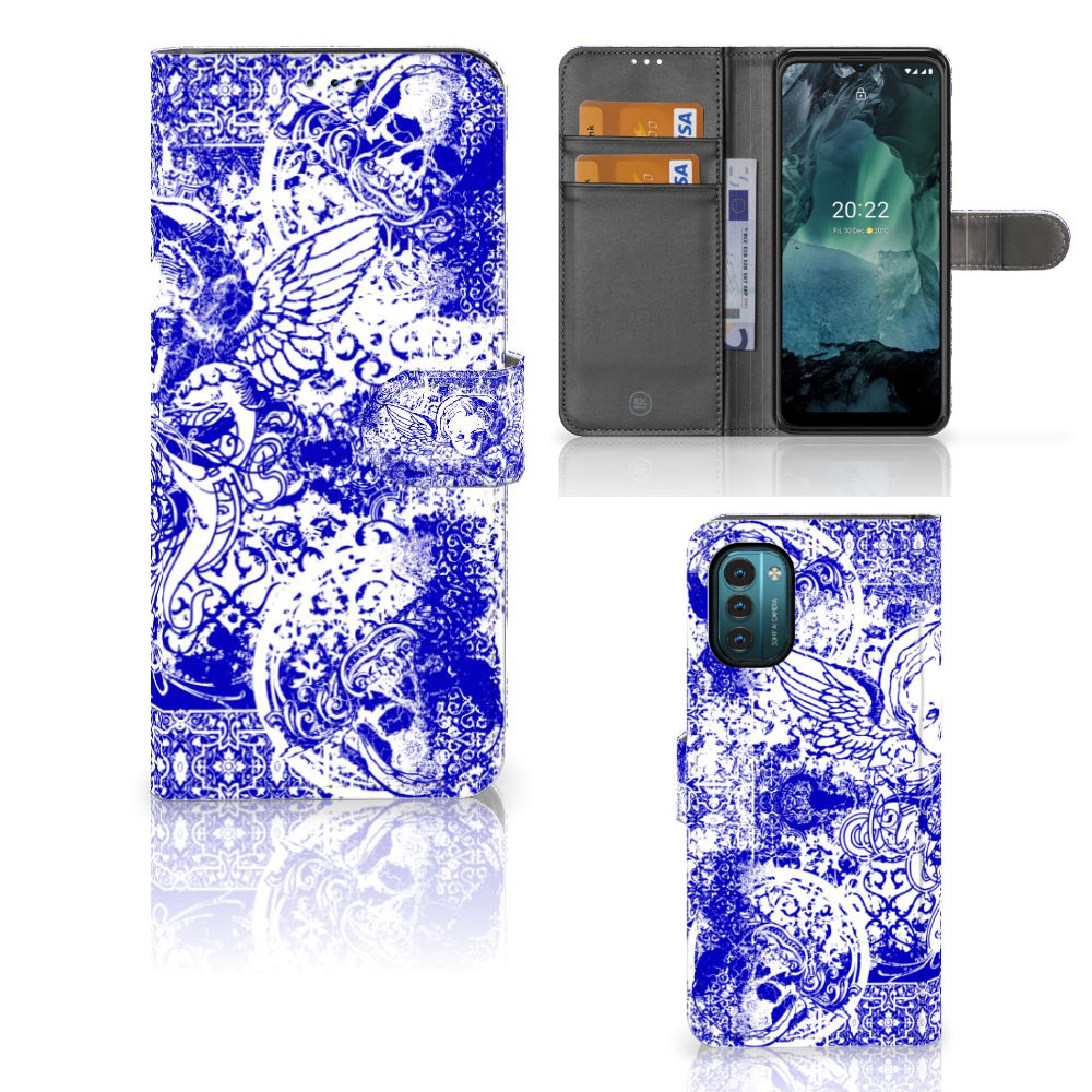 Telefoonhoesje met Naam Nokia G11 | G21 Angel Skull Blauw