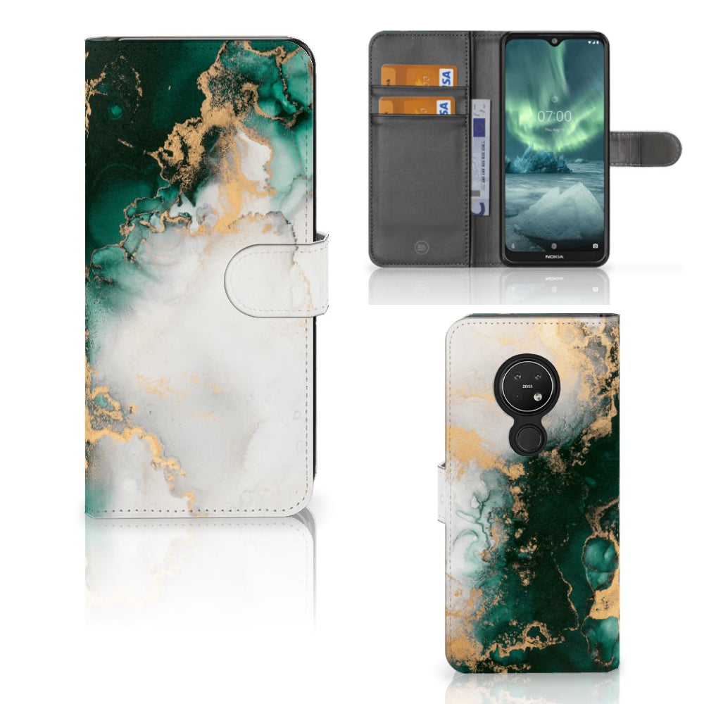 Bookcase voor Nokia 7.2 | Nokia 6.2 Marmer Groen
