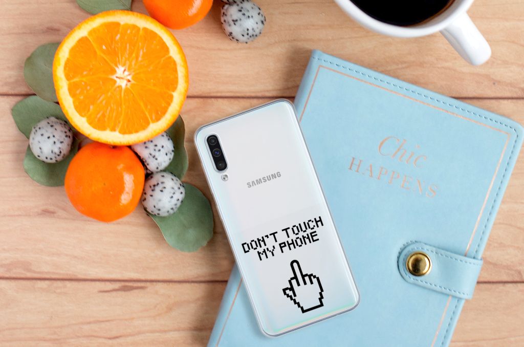 Samsung Galaxy A50 Silicone-hoesje Finger Don't Touch My Phone