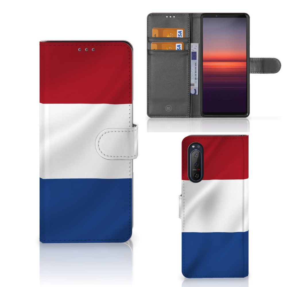 Sony Xperia 5II Bookstyle Case Nederlandse Vlag met pasjes, design van de Nederlandse vlag.
