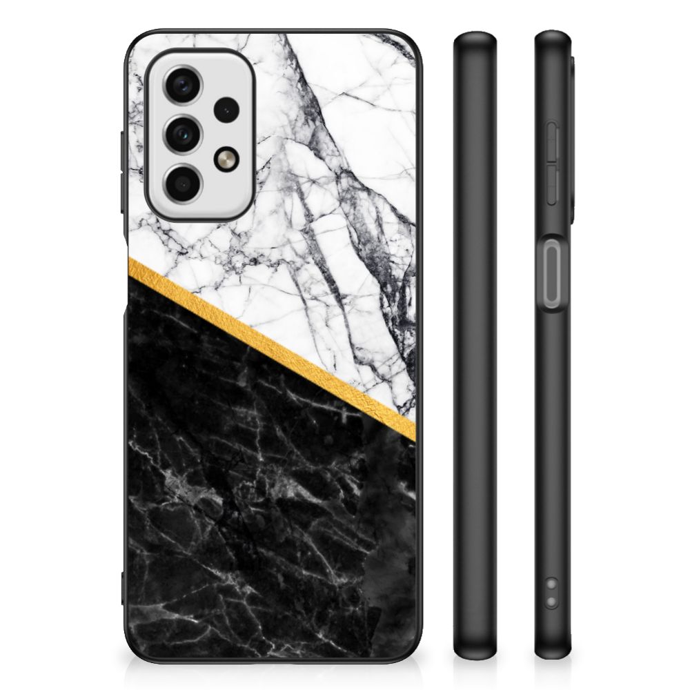 Samsung Galaxy A23 Marmeren Print Telefoonhoesje Marmer Wit Zwart - Origineel Cadeau Man B2C Telecom