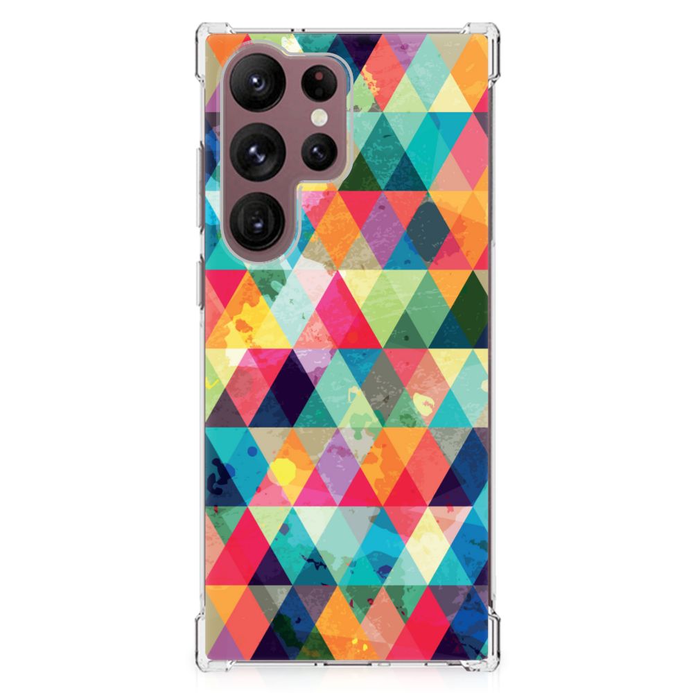 Samsung Galaxy S23 Ultra Doorzichtige Silicone Hoesje Geruit B2C Telecom