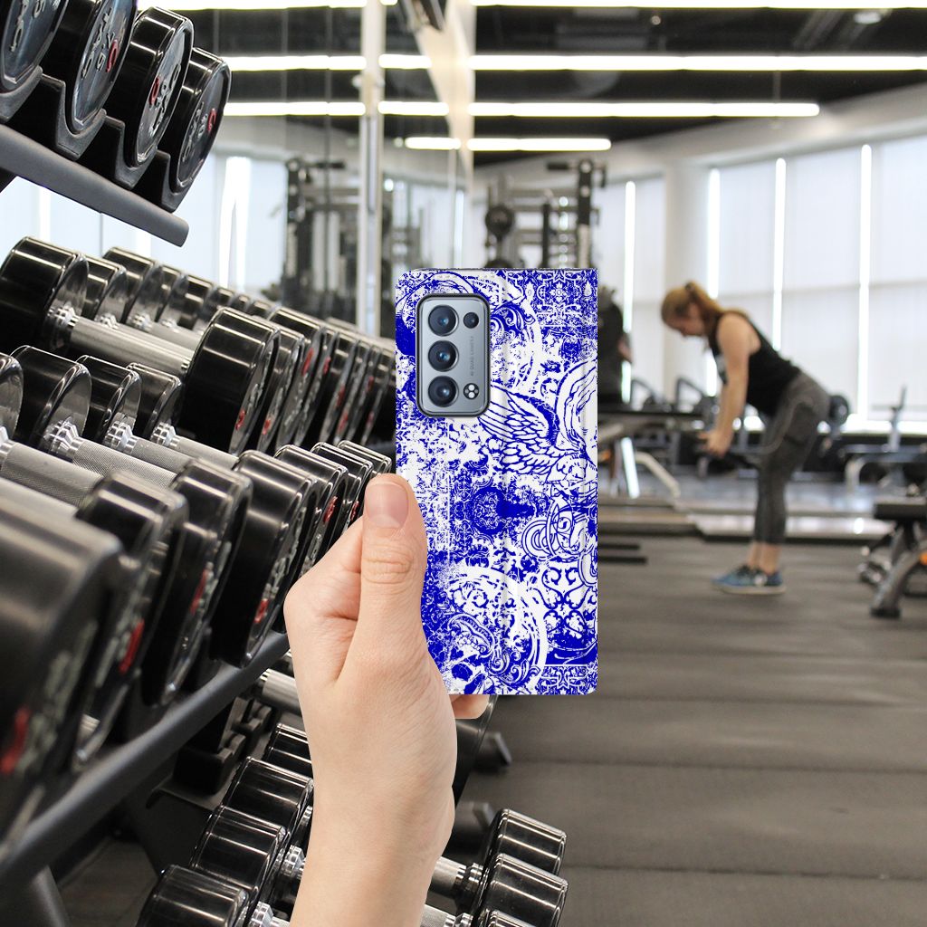 Mobiel BookCase OPPO Reno 6 Pro Plus 5G Angel Skull Blauw - B2C Telecom