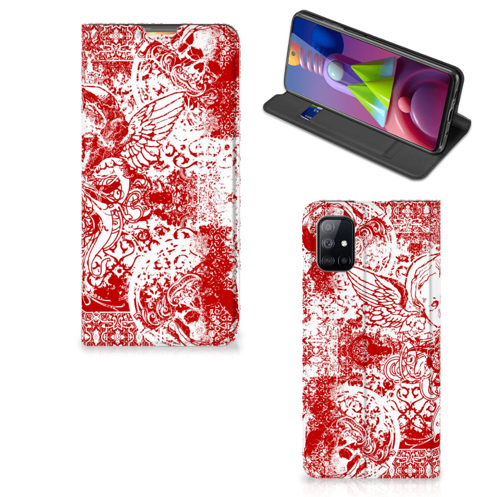 Mobiel BookCase Samsung Galaxy M51 Angel Skull Rood