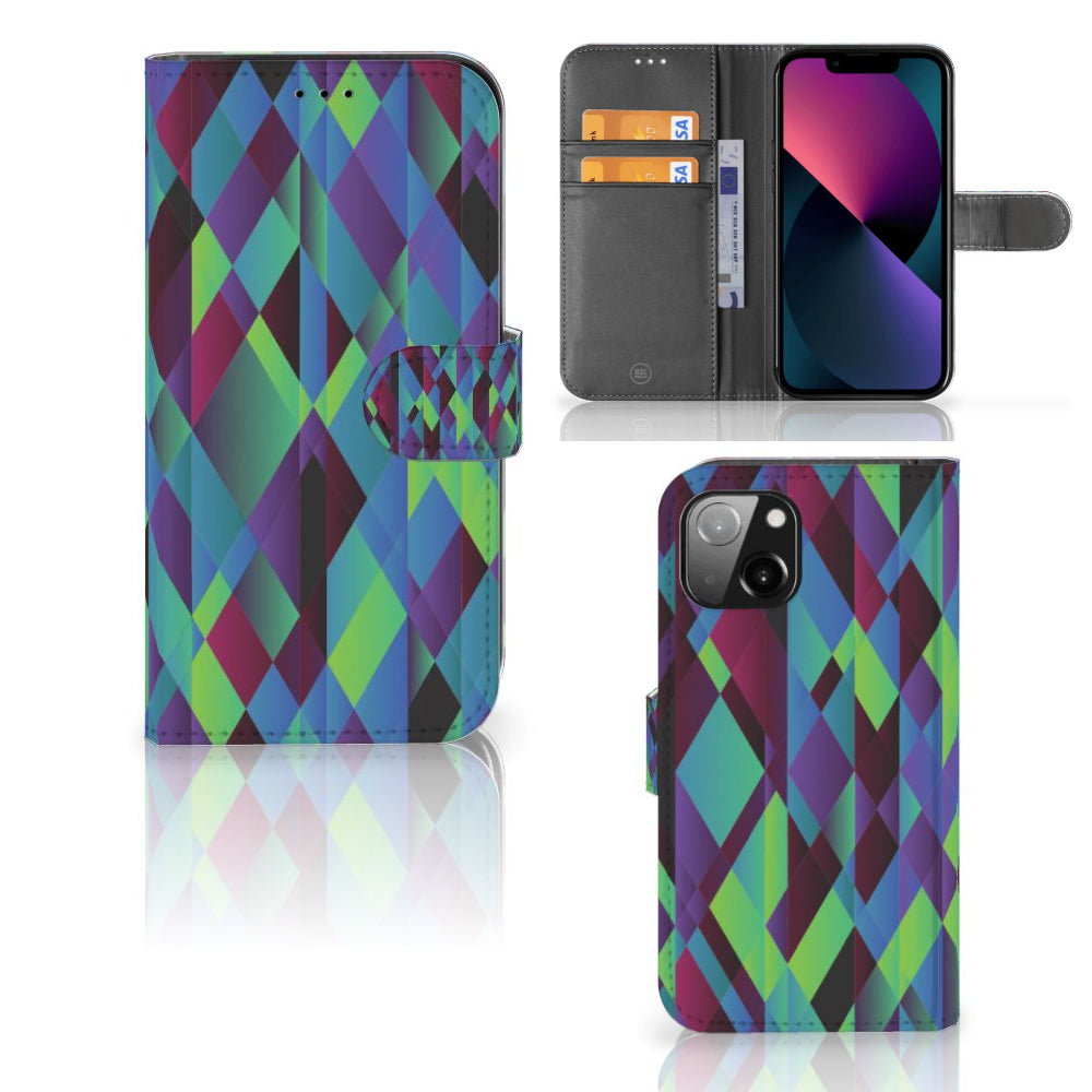 Apple iPhone 13 Book Case Abstract Green Blue