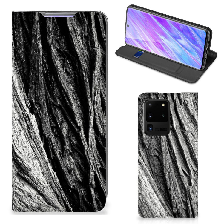 Book Wallet Case Samsung Galaxy S20 Ultra Boomschors Grijs - B2C Telecom