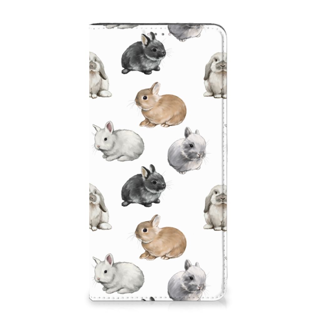 Hoesje maken voor Samsung Galaxy A14 4G Konijntjes met schattige konijntjes in verschillende kleuren op achtergrond.