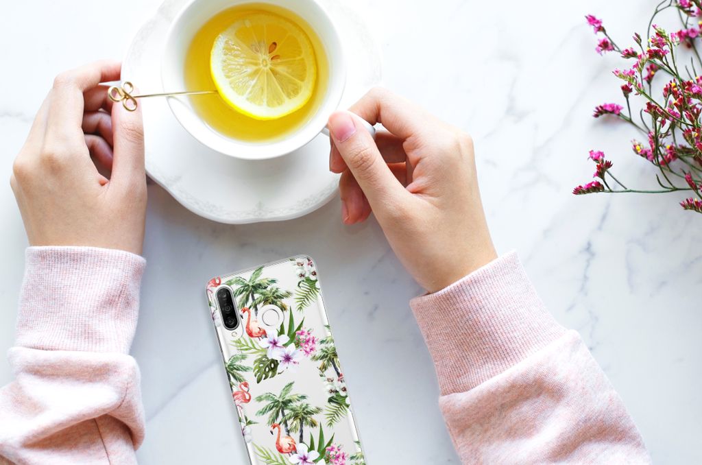 Huawei P30 Lite TPU Hoesje Flamingo Palms