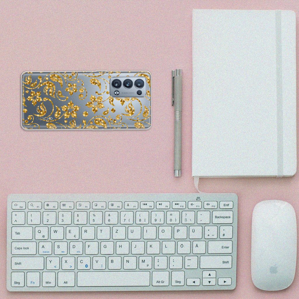 OPPO Reno 6 Pro Plus 5G TPU Case Gouden Bloemen B2C Telecom