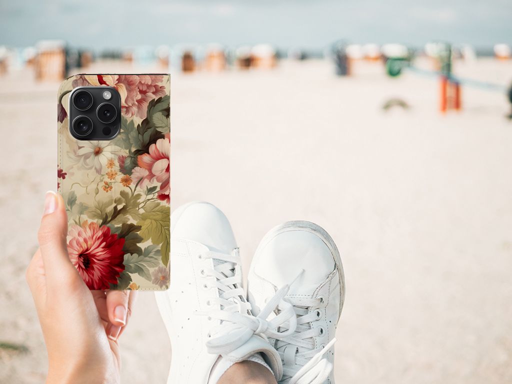 Smart Cover voor iPhone 15 Pro Bloemen met bloemenprint, perfect voor een zomergevoel đē