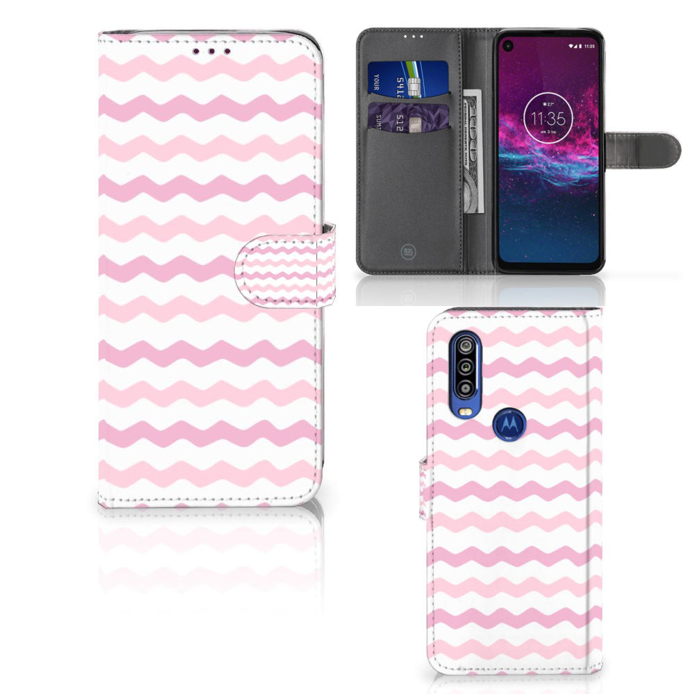 Motorola One Action Telefoon Hoesje Waves Roze