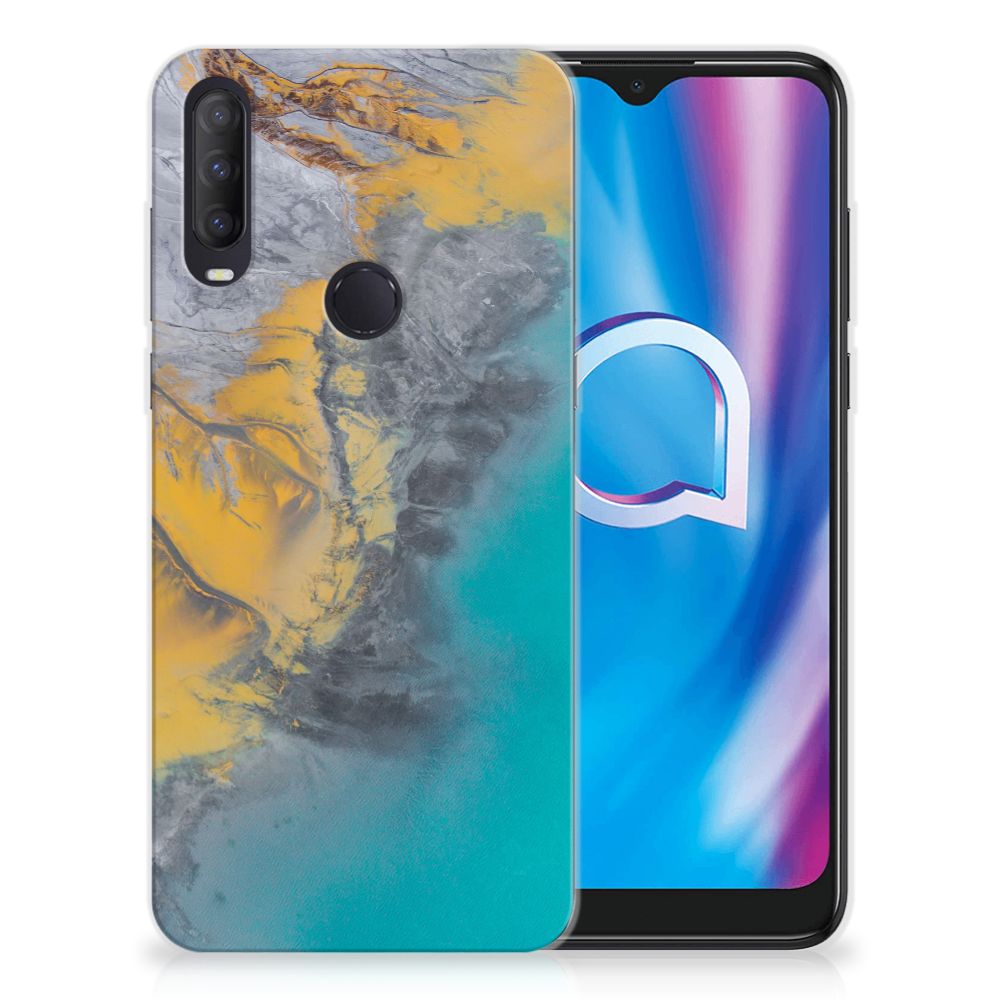 Alcatel 1S (2020) TPU Siliconen Hoesje Marble Blue Gold B2C Telecom