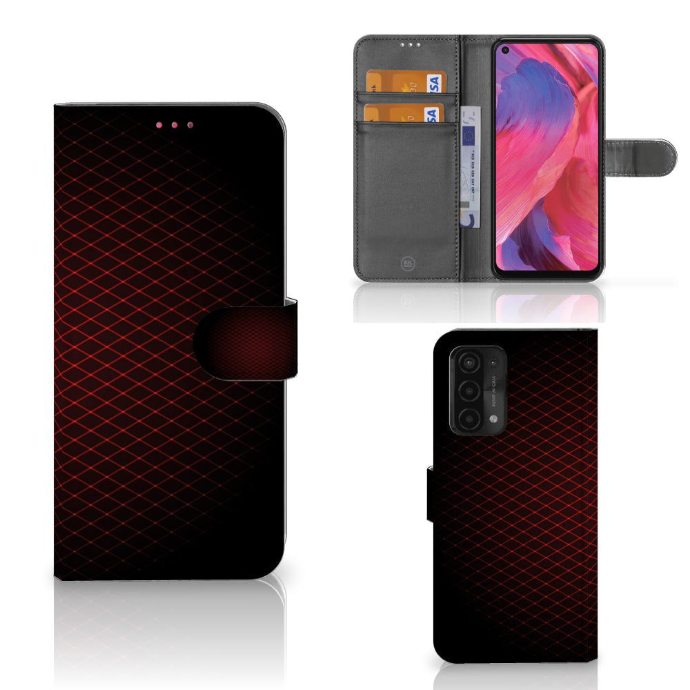 OPPO A54 5G | A74 5G | A93 5G Telefoon Hoesje Geruit Rood met ruimte voor 3 pasjes.