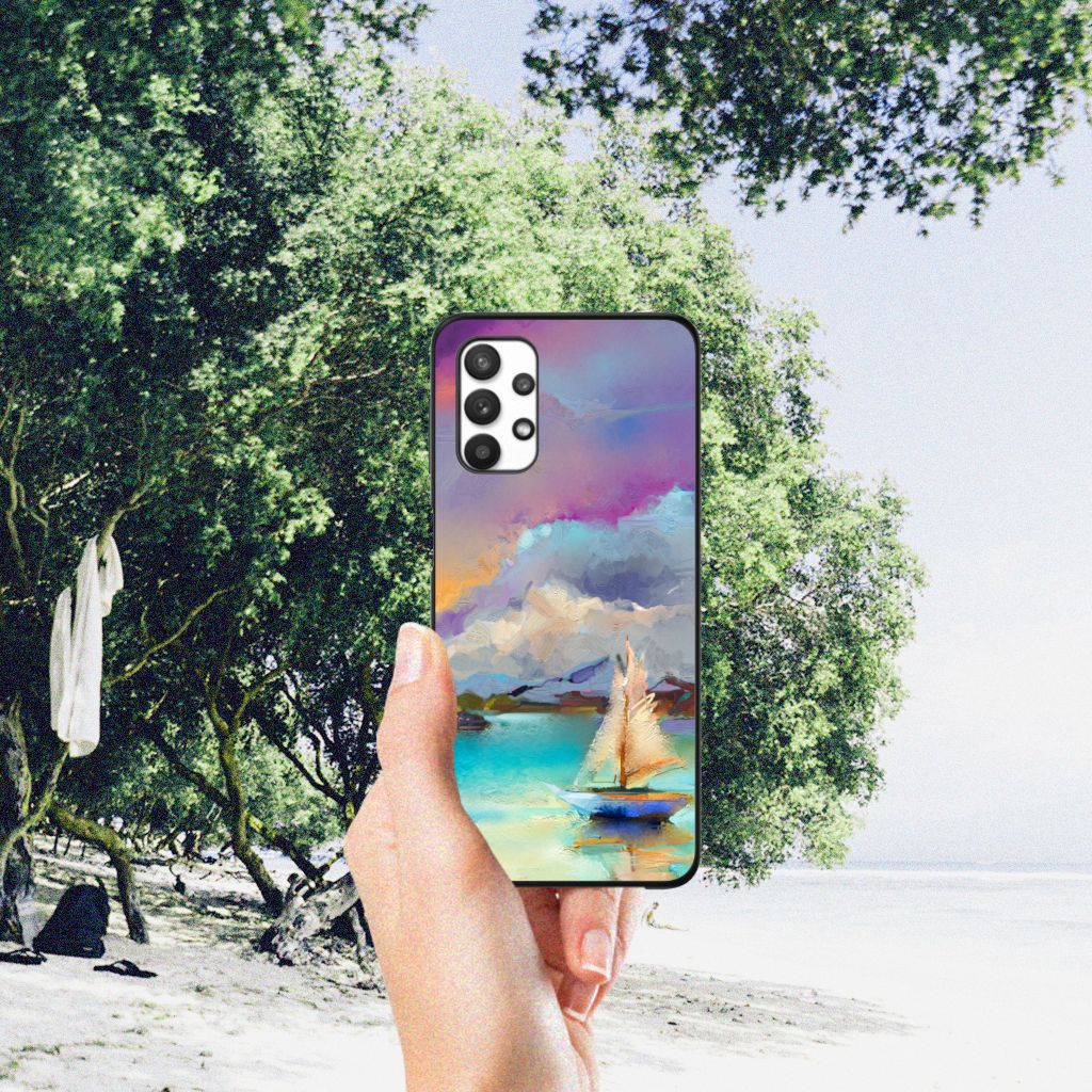 Kleurrijke Telefoonhoesje Samsung Galaxy A32 5G Boat watercoloring uitzicht