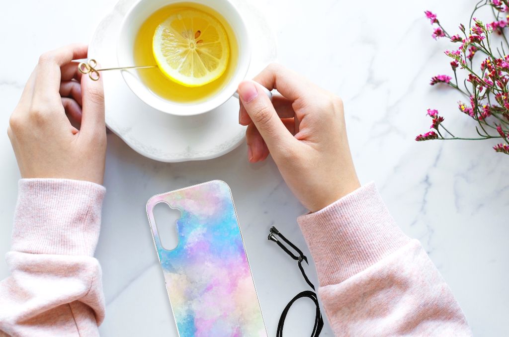 Back Cover Samsung Galaxy A14 5G Watercolor Light design with hands and a cup of tea.