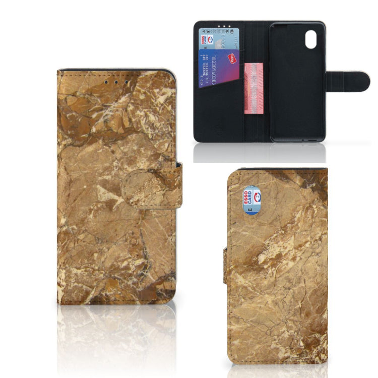 Alcatel 1B (2020) Bookcase Marmer Creme met pasjes, luxe marmer uitstraling, TPU-siliconen en kunstleer.