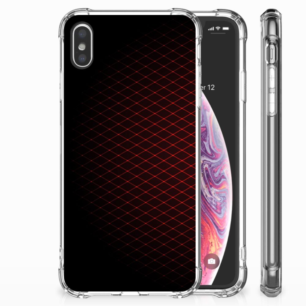 Apple iPhone Xs Max Doorzichtige Silicone Hoesje Geruit Rood