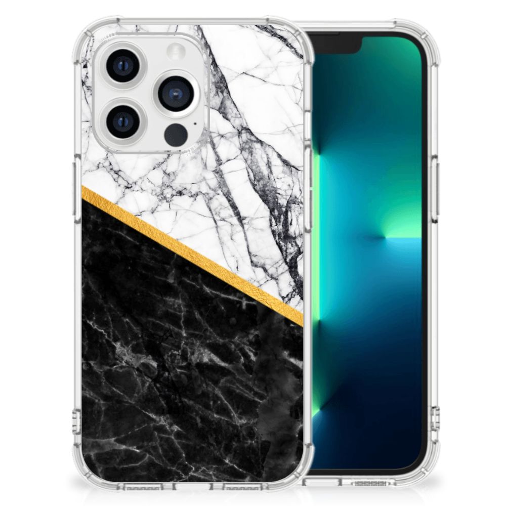 Apple iPhone 13 Pro Anti-Shock Hoesje Marmer Wit Zwart - Origineel Cadeau Man B2C Telecom