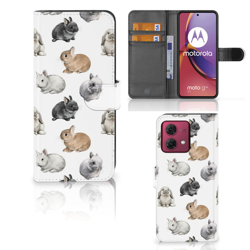 Telefoonhoesje met Pasjes voor Motorola Moto G84 Konijntjes