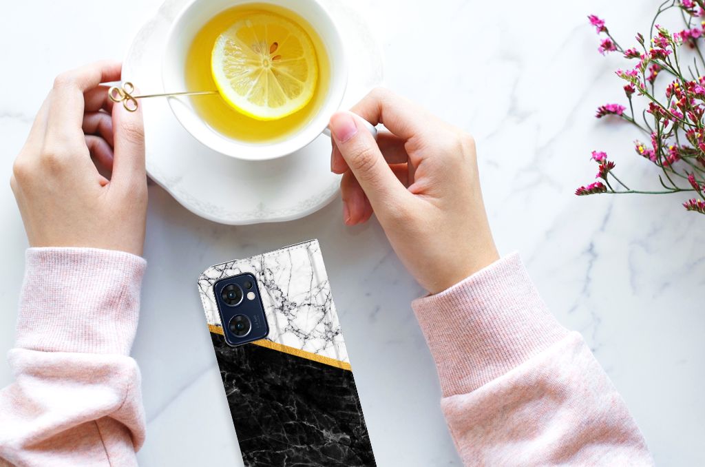 OPPO Find X5 Lite | Reno7 5G Standcase Marmer Wit Zwart - Origineel Cadeau Man - B2C Telecom