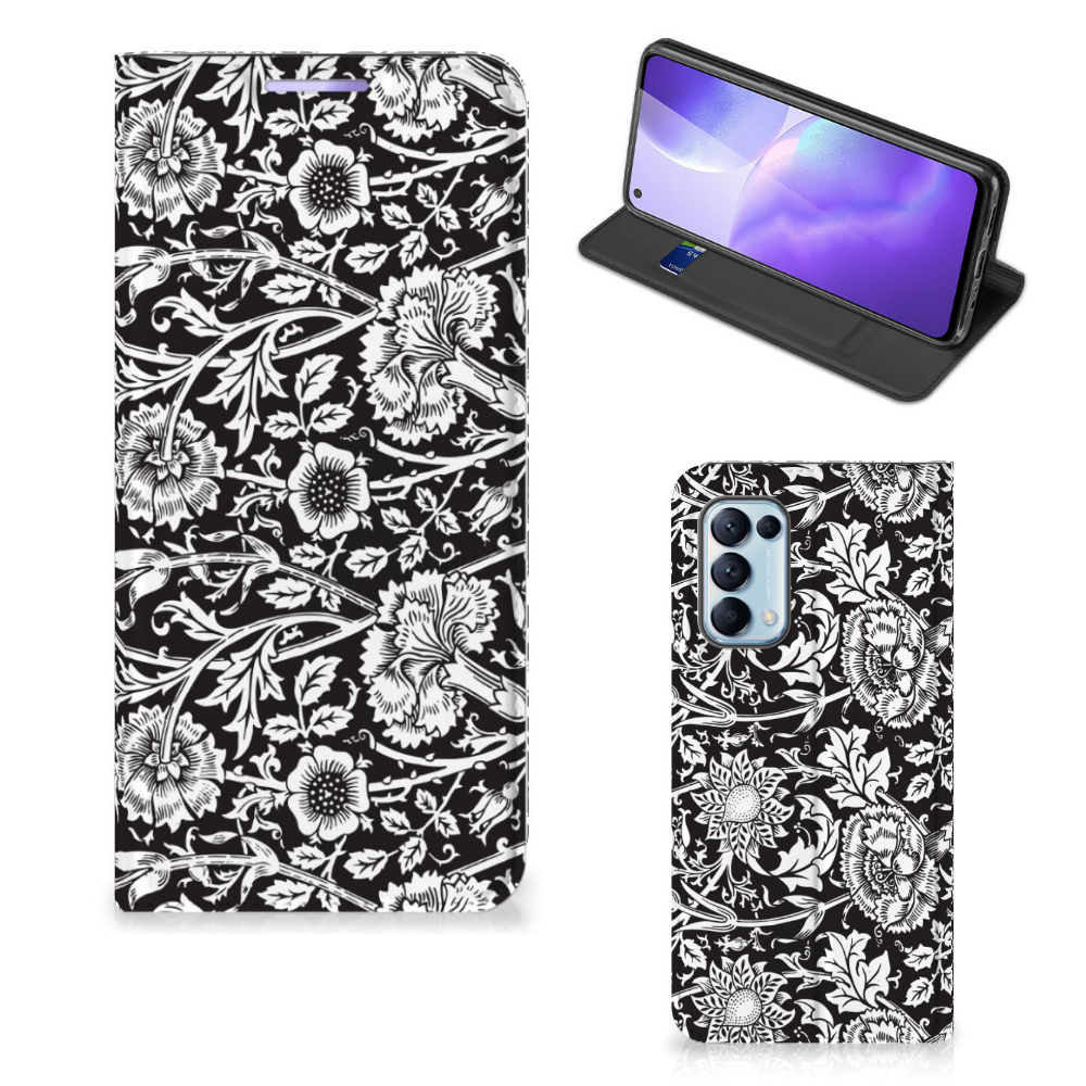 OPPO Find X3 Lite Smart Cover Black Flowers - B2C Telecom