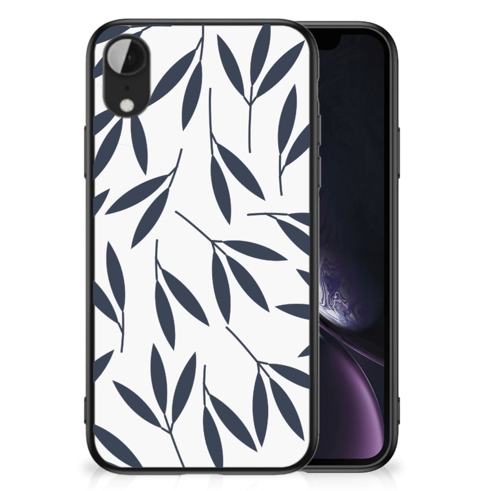 Apple iPhone XR Bloemen Hoesje Leaves Blue
