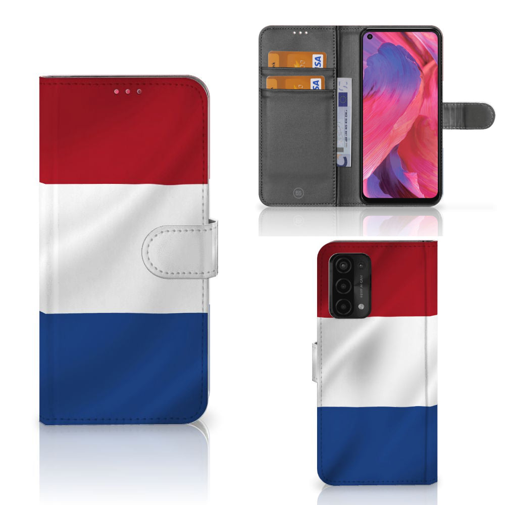OPPO A54 5G | A74 5G | A93 5G Bookstyle Case Nederlandse Vlag met pasjes en afbeelding van de Nederlandse vlag.