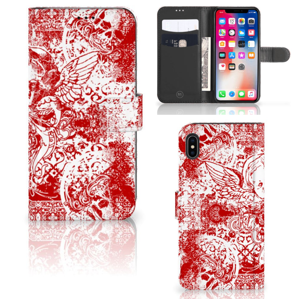 Telefoonhoesje met Naam Apple iPhone Xs Max Angel Skull Rood
