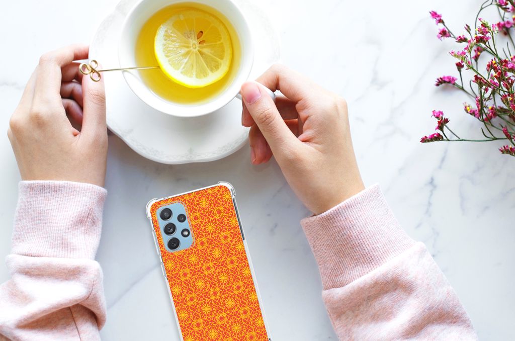 Samsung Galaxy A73 Doorzichtige Silicone Hoesje Batik Oranje B2C Telecom
