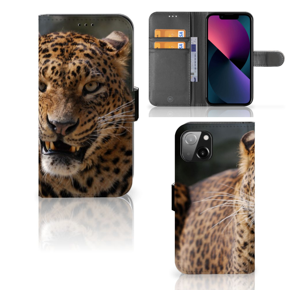 Apple iPhone 13 Telefoonhoesje met Pasjes Luipaard