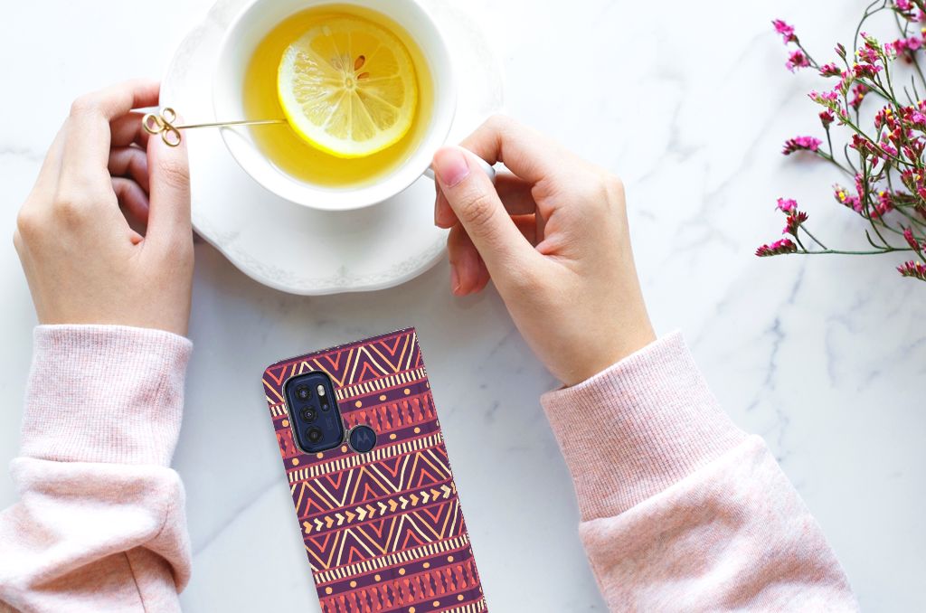 Motorola Moto G60s Hoesje met Magneet Aztec Paars - B2C Telecom