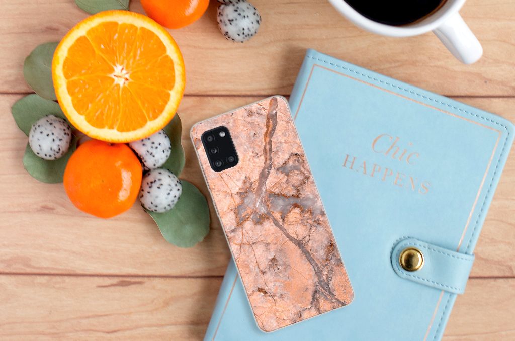 Samsung Galaxy A31 TPU Siliconen Hoesje Marmer Oranje B2C Telecom