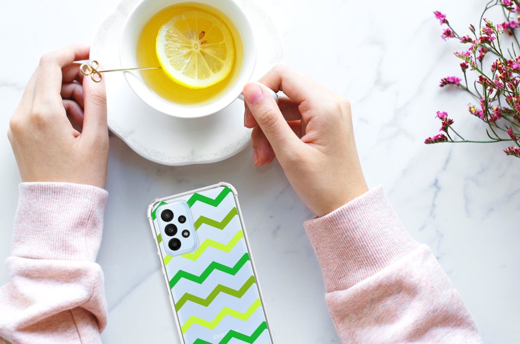 Samsung Galaxy A23 Doorzichtige Silicone Hoesje Zigzag Groen - B2C Telecom