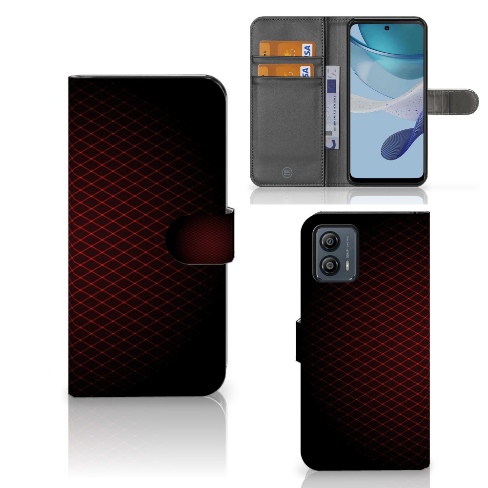 Motorola Moto G53 Telefoon Hoesje Geruit Rood met ruimte voor 3 pasjes en minimalistisch design