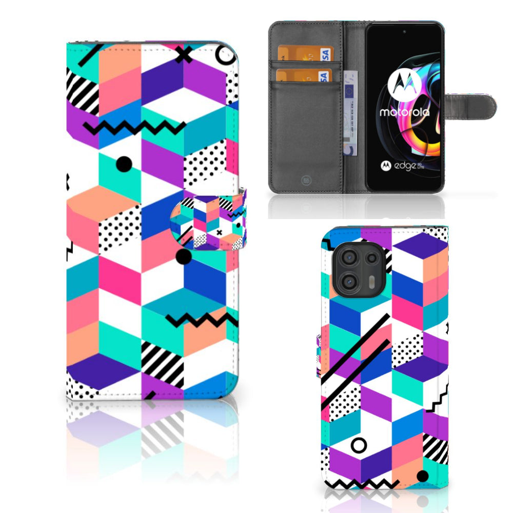 Motorola Edge 20 Lite Book Case Blokken Kleurrijk