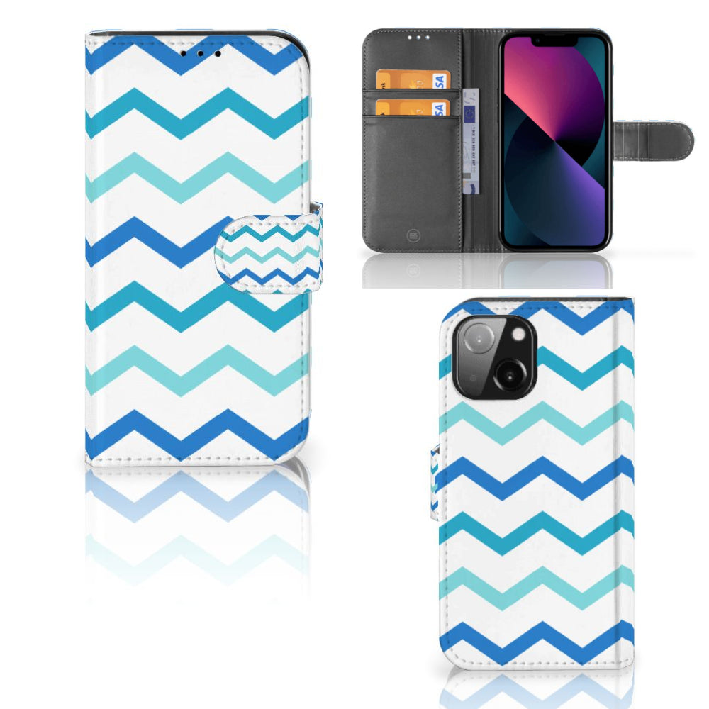 iPhone 13 Mini Telefoon Hoesje Zigzag Blauw