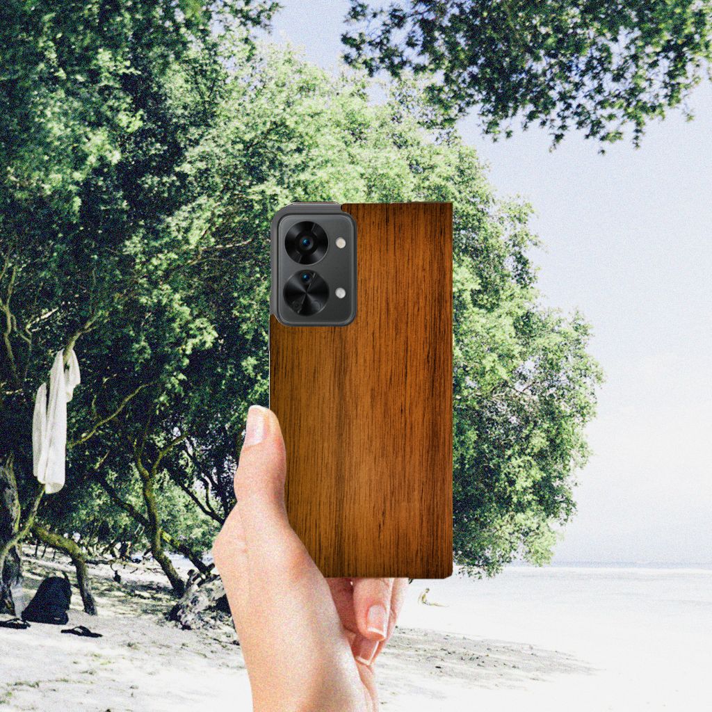 OnePlus Nord 2T Book Wallet Case Donker Hout - B2C Telecom