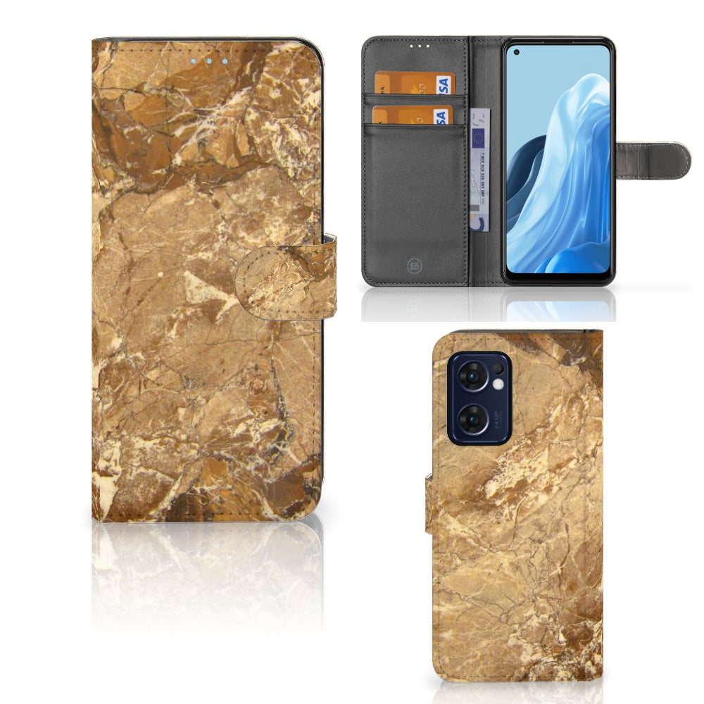 OPPO Find X5 Lite | Reno 7 5G Bookcase Marmer Creme - Luxe hoesje met marmer design en pasjeshouder.