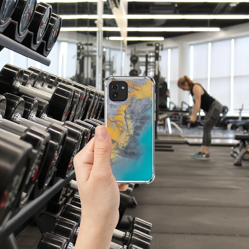 Samsung Galaxy A03 Anti-Shock Hoesje Marble Blue Gold B2C Telecom