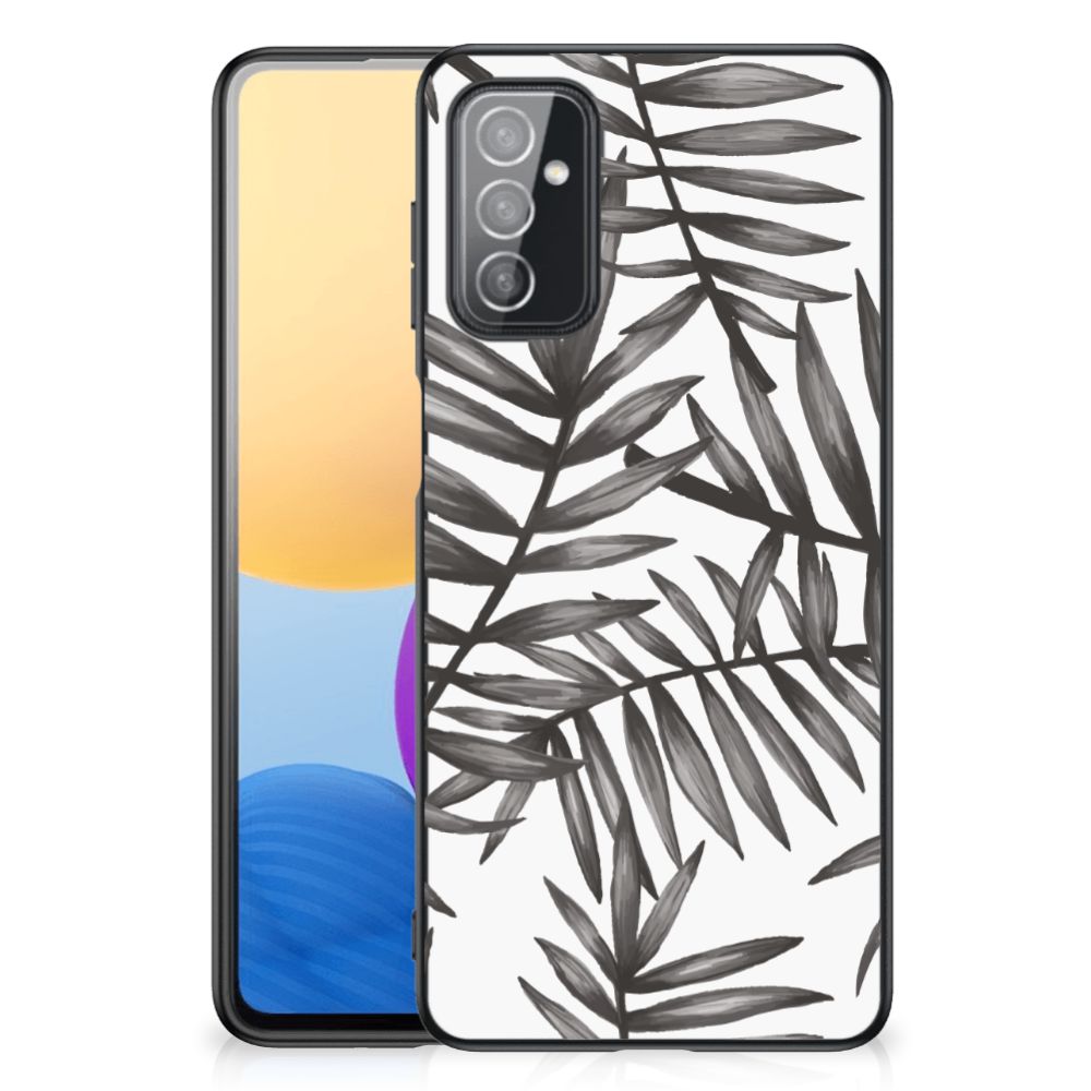 Samsung Galaxy M52 Bloemen Hoesje Leaves Grey