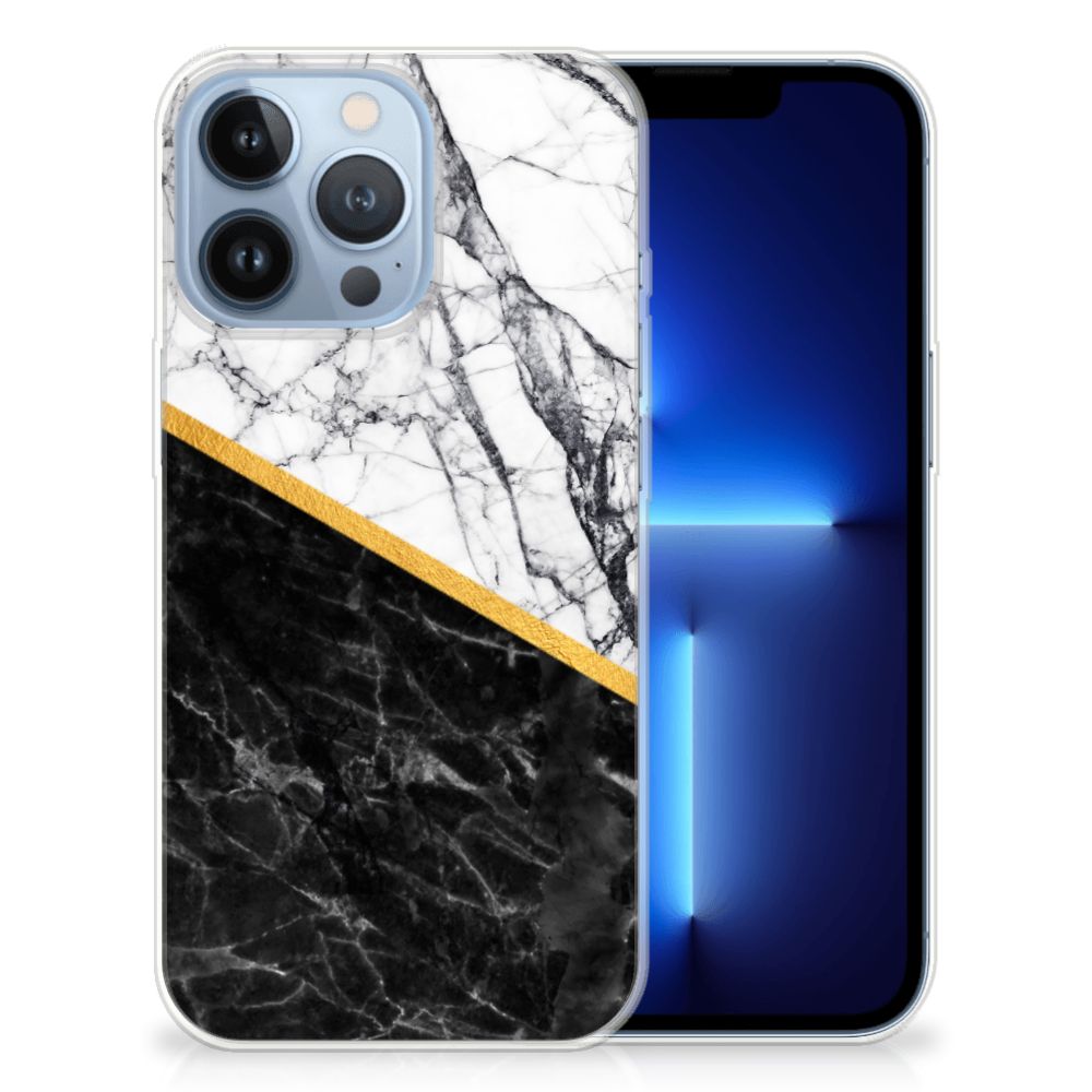 Apple iPhone 13 Pro TPU Siliconen Hoesje Marmer Wit Zwart - Origineel Cadeau Man B2C Telecom