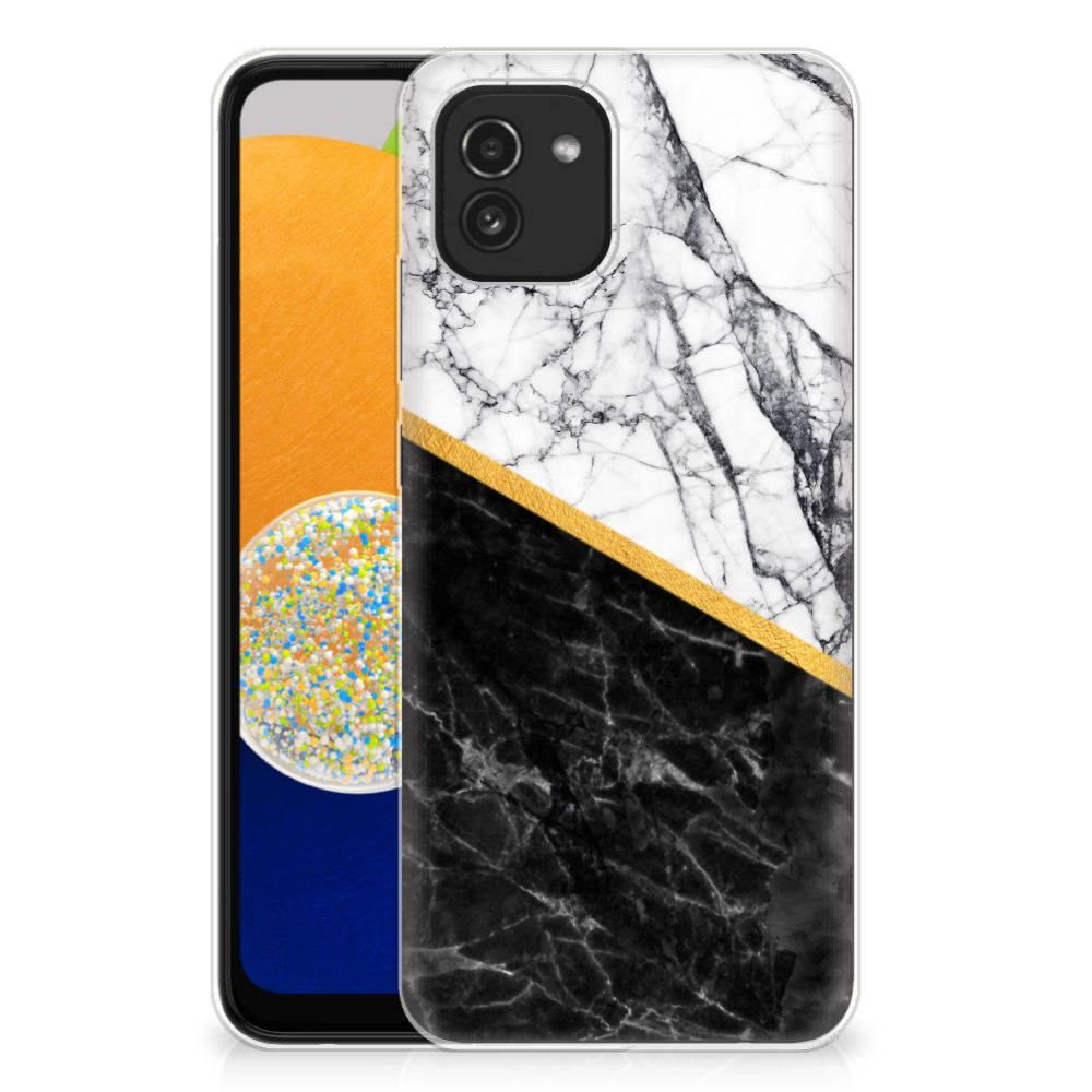 Samsung Galaxy A03 TPU Siliconen Hoesje Marmer Wit Zwart - Origineel Cadeau Man B2C Telecom