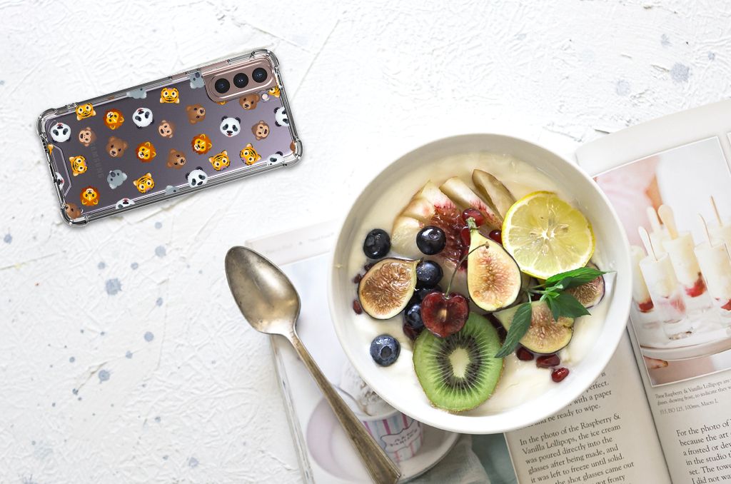 Doorzichtige Silicone Hoesje voor Samsung Galaxy S21 Plus Dieren Emojis B2C Telecom