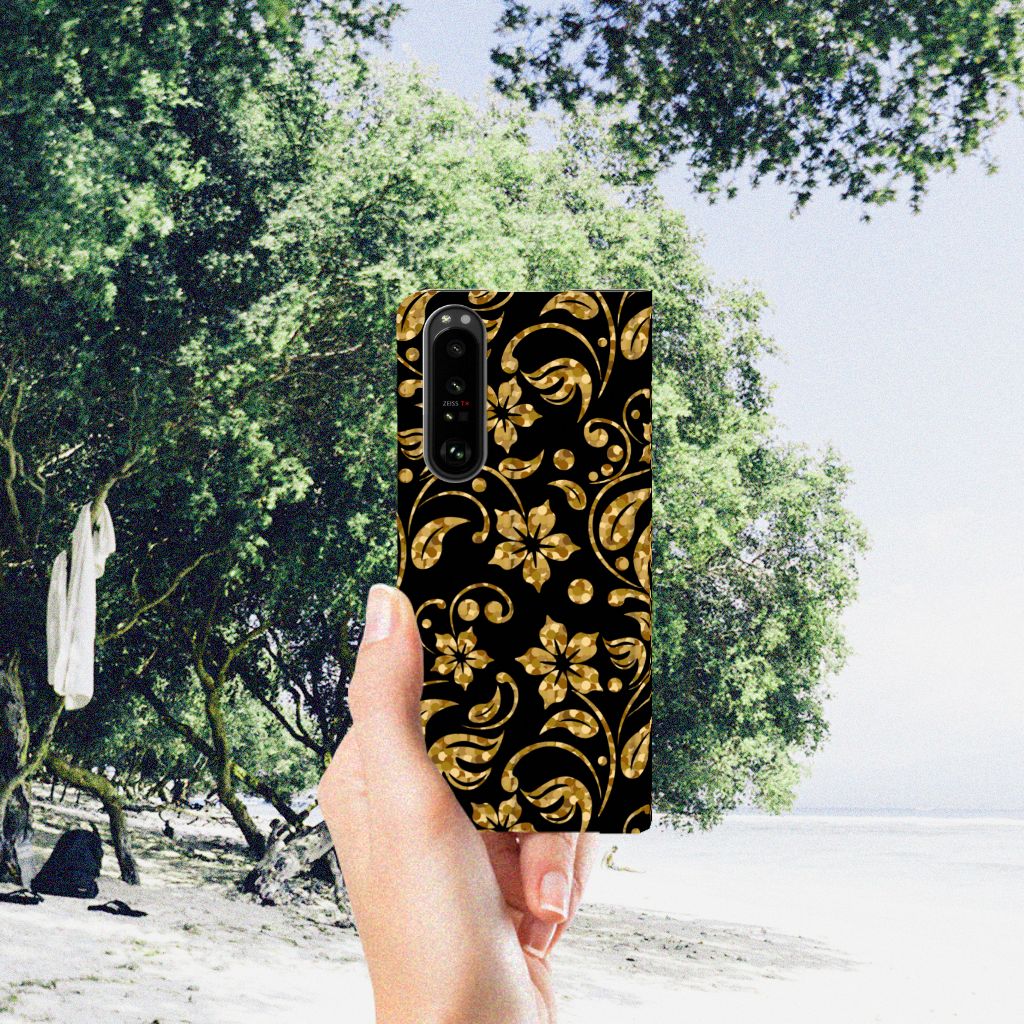 Sony Xperia 5 III Smart Cover Gouden Bloemen - B2C Telecom