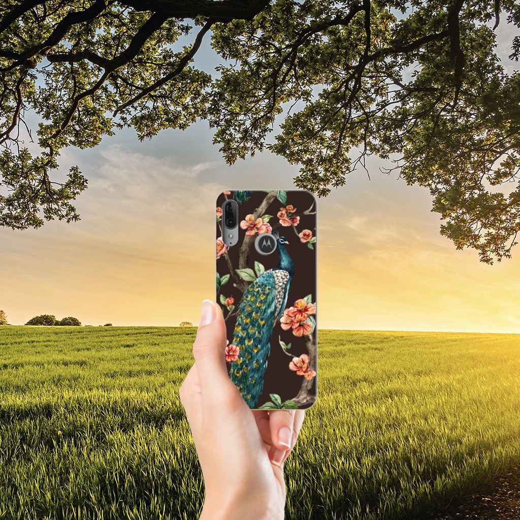 Motorola Moto E6 Plus TPU Hoesje Pauw met Bloemen