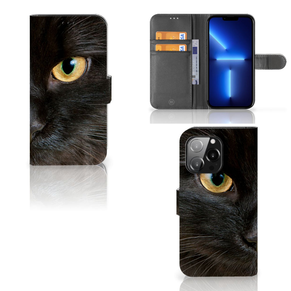iPhone 13 Pro Telefoonhoesje met Pasjes Zwarte Kat